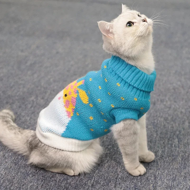 Cat Sweater - Blue With Pattern